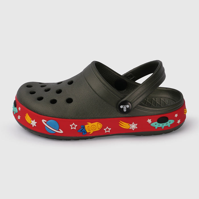 Boys Olive EVA Clogs with Space Print Sole