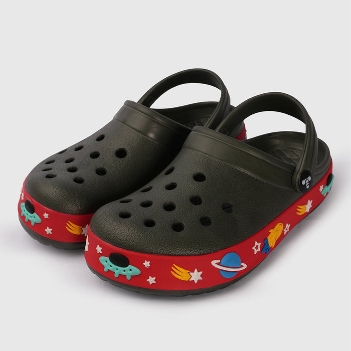 Boys Olive EVA Clogs with Space Print Sole