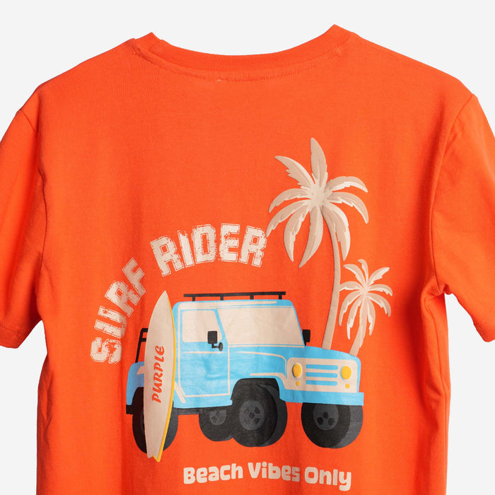 Boys Orange Surf Rider Graphic T-Shirt with Beach Inspired Artwork