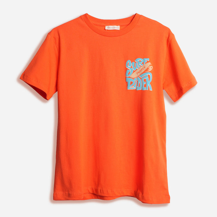 Boys Orange Surf Rider Graphic T-Shirt with Beach Inspired Artwork