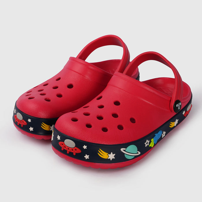Boys Red Clogs with Space-Print Sole