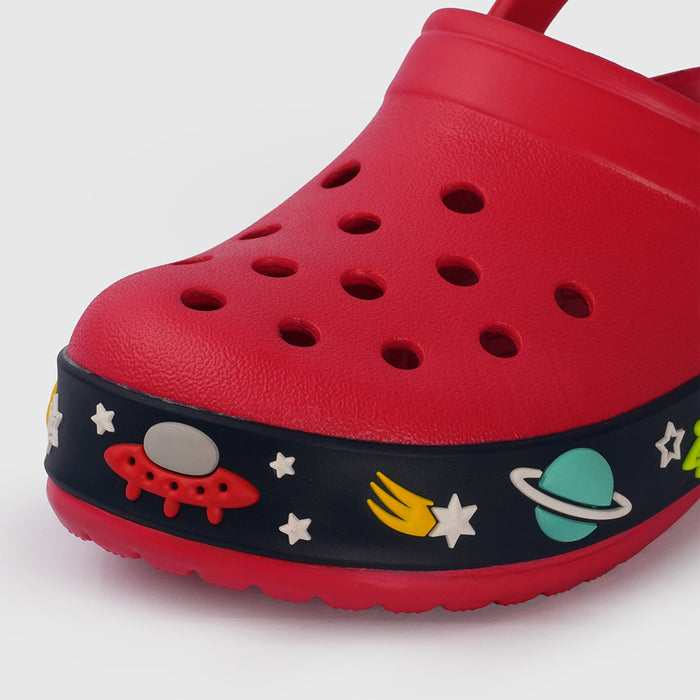 Boys Red Clogs with Space-Print Sole