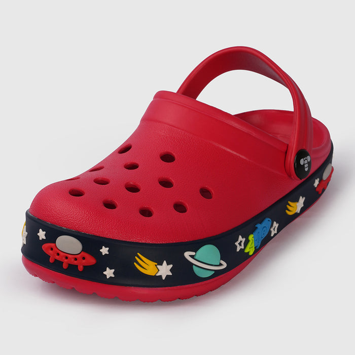 Boys Red Clogs with Space-Print Sole