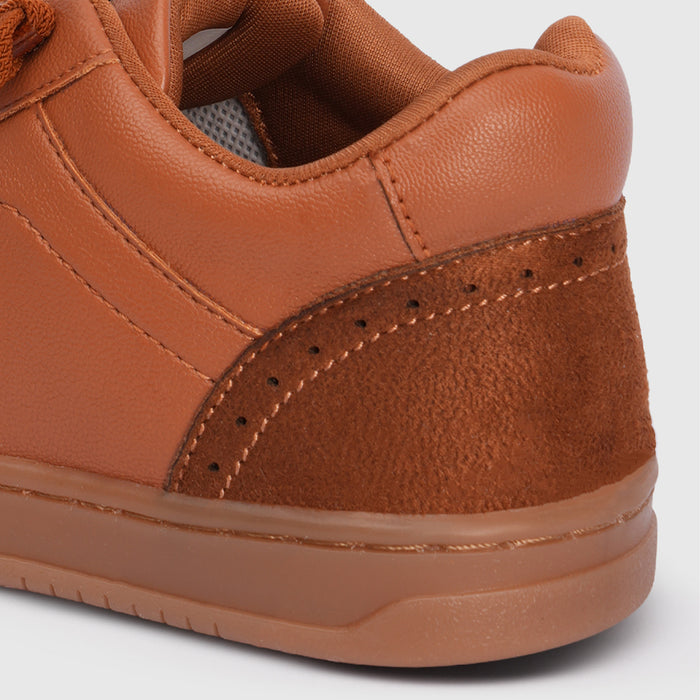 Boys Tan Casual Shoes with Lace Closure & Multi Texture Upper Design