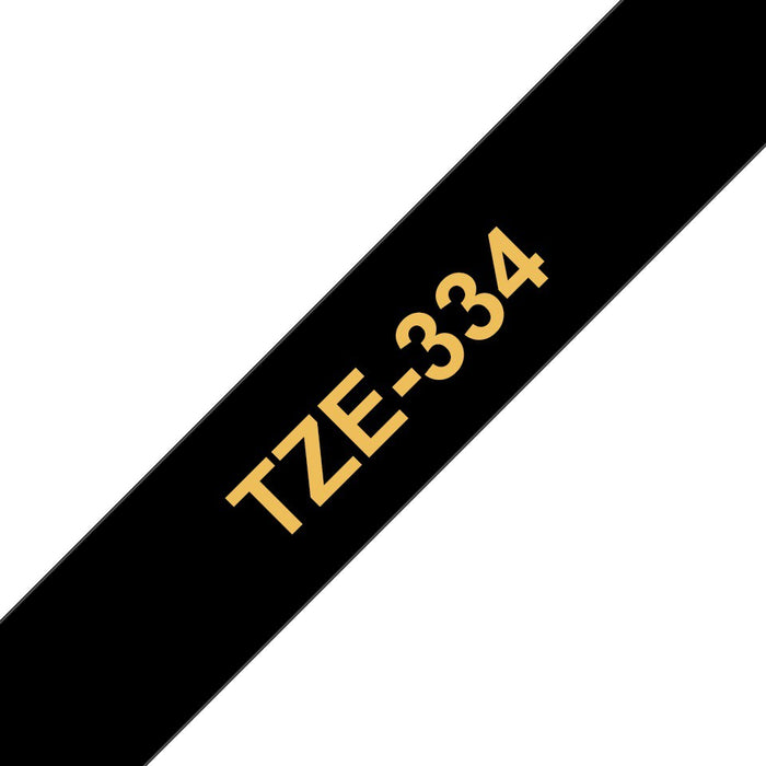 Brother TZE P-touch Tape Labelling Tapes (Gold on Black Background 12mm)
