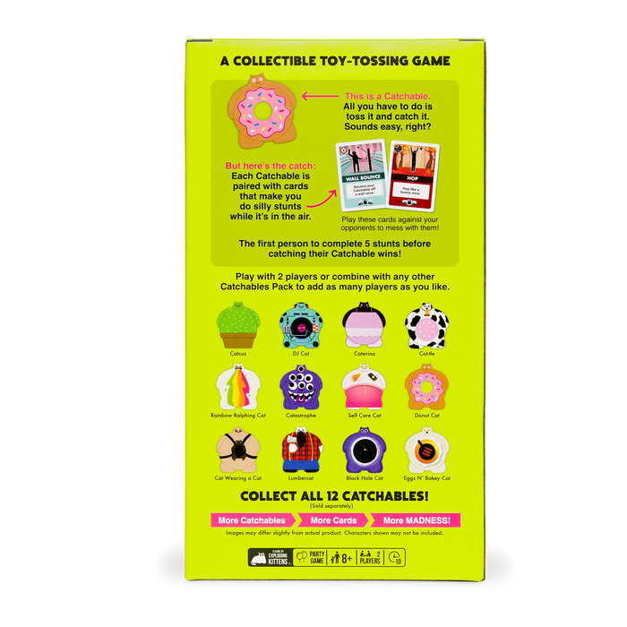 Catchables 2-pack box back with gameplay and the full collection