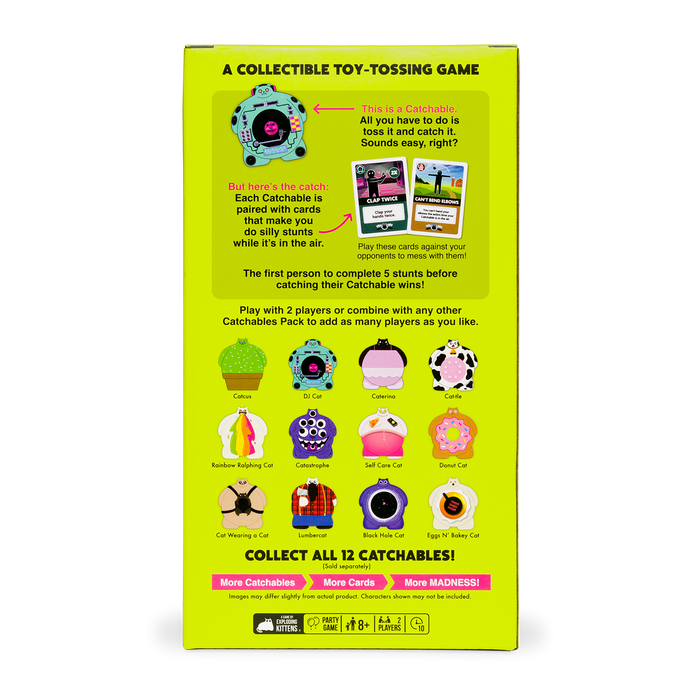 Catchables 2-pack box back with gameplay and the full collection