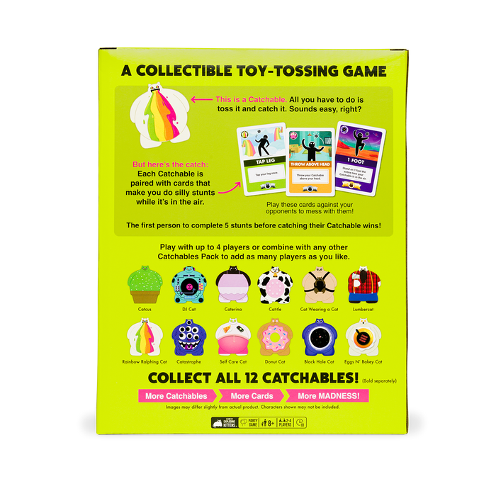 Catchables 4-pack box back with gameplay and the full collection