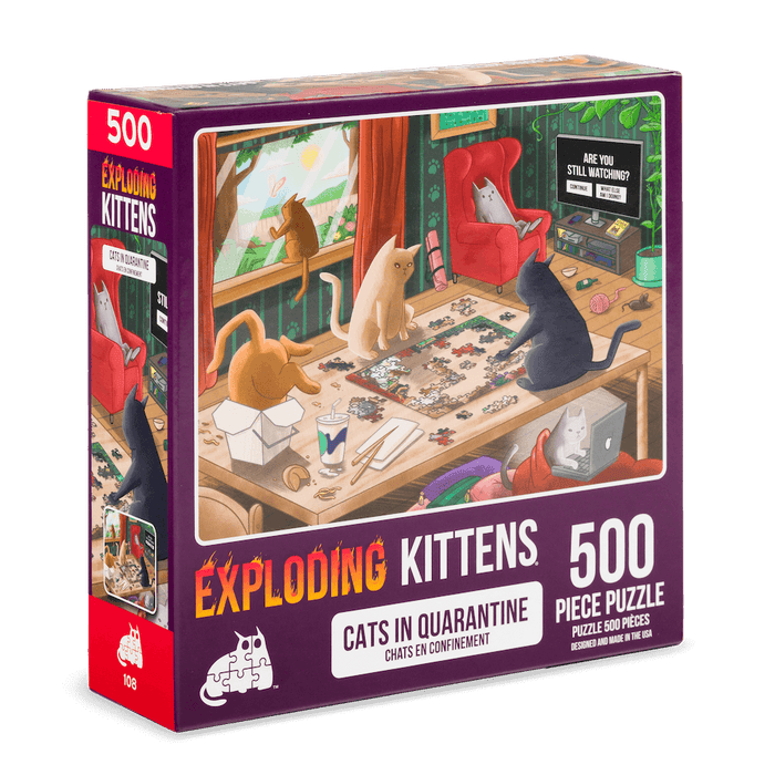 Cats in Quarantine 500-piece puzzle box shown at an angle