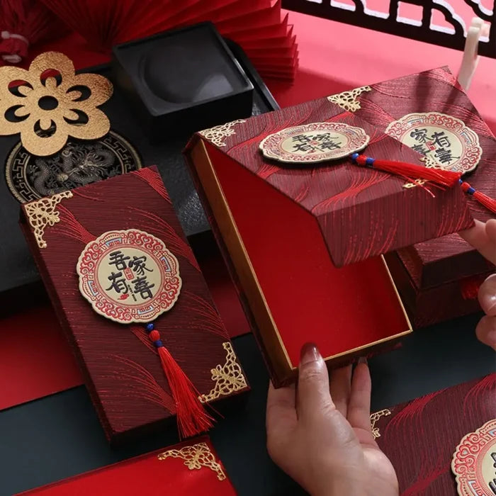 Chinese Wedding Gifted Box High-end Best Wishes Money Pocket Simple Traditional Blessing Red Envelop