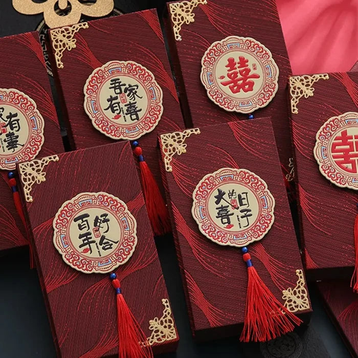 Chinese Wedding Gifted Box High-end Best Wishes Money Pocket Simple Traditional Blessing Red Envelop
