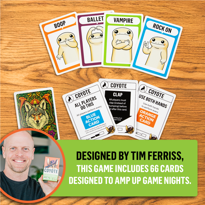 Coyote cards and components, designed by Tim Ferriss with 66 cards