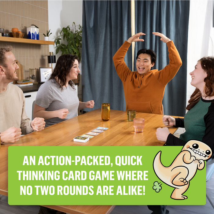 People playing Coyote at a table, an action-packed quick-thinking card game
