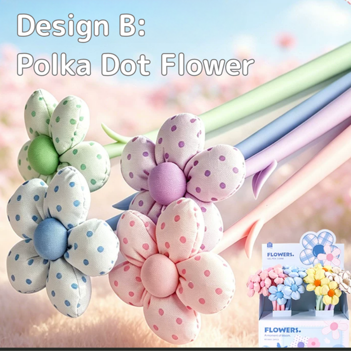 Cute 3D Floral & Bow Design 0.5mm Black Ink Gel Pen | 6 Designs | Set of 4 Pieces Per Design