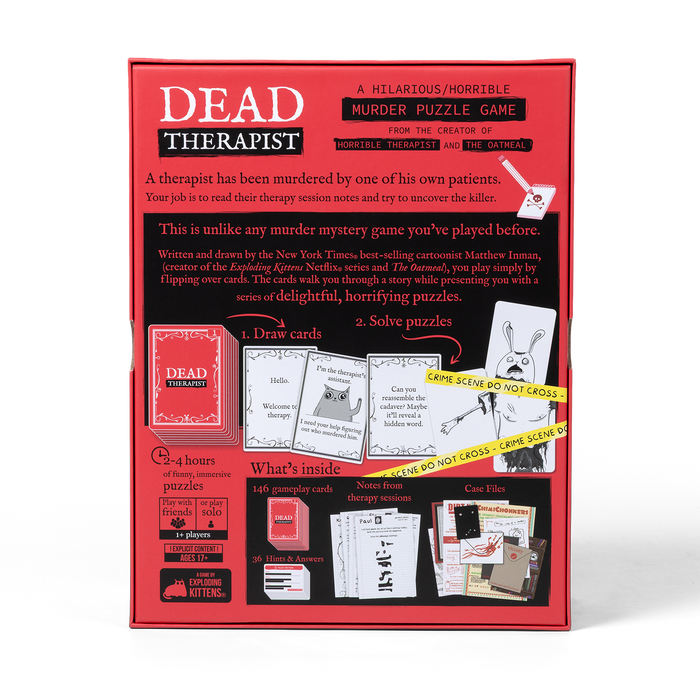 Dead Therapist murder-puzzle game box back with details