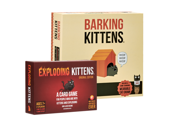Epic Party Bundle showing the Exploding Kittens and Barking Kittens boxes