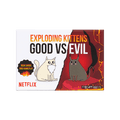 Exploding Kittens Good vs Evil box front, with white and dark cats, a Netflix edition