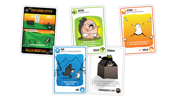 A spread of Exploding Kittens NSFW Edition cards