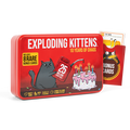 Exploding Kittens 10th Anniversary tin at an angle, with bonus cards
