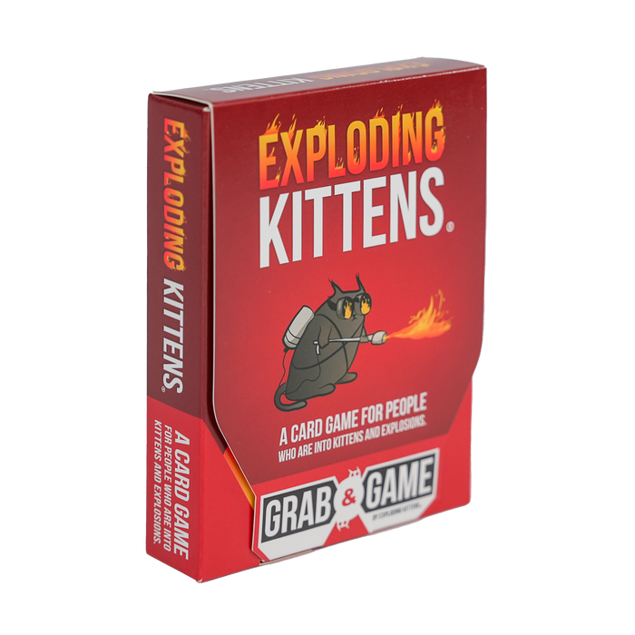 Exploding Kittens Grab & Game Edition box shown at an angle