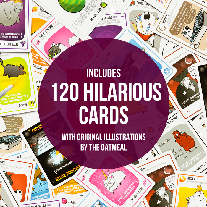Exploding Kittens Party Pack cards, 120 cards illustrated by The Oatmeal