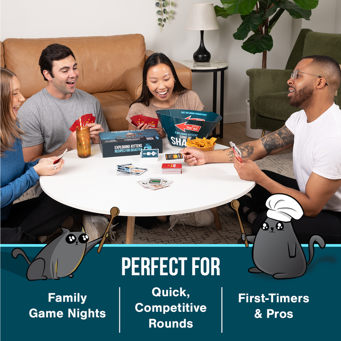 Three friends playing Recipes for Disaster; perfect for game nights and pros