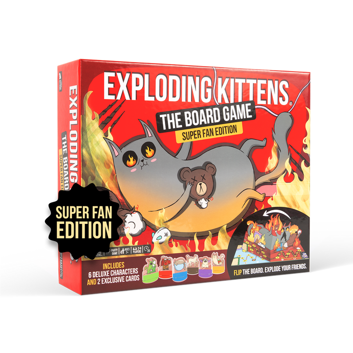 Exploding Kittens The Board Game Super Fan Edition box at an angle