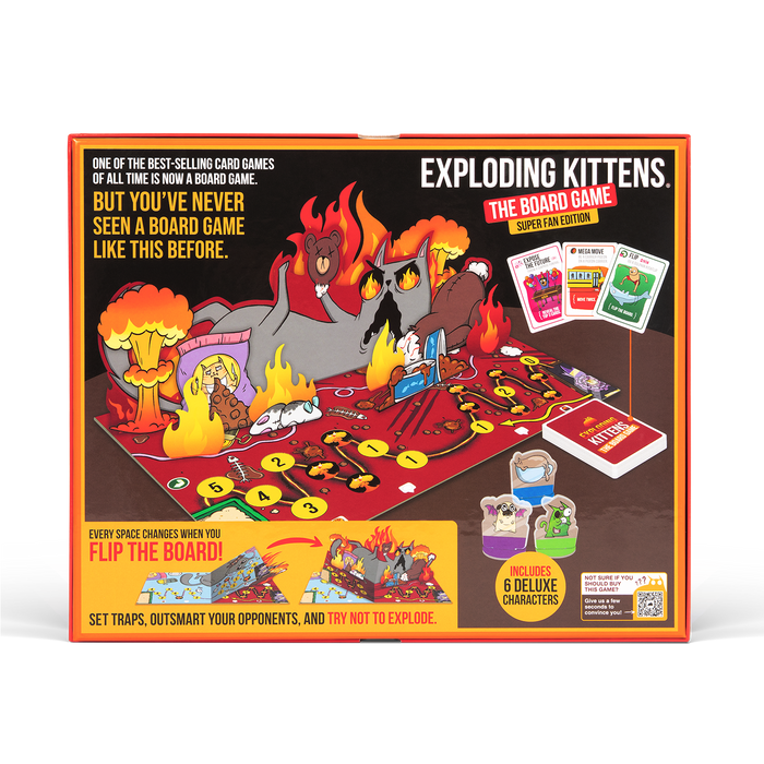 Exploding Kittens board game Super Fan Edition box back with gameplay description