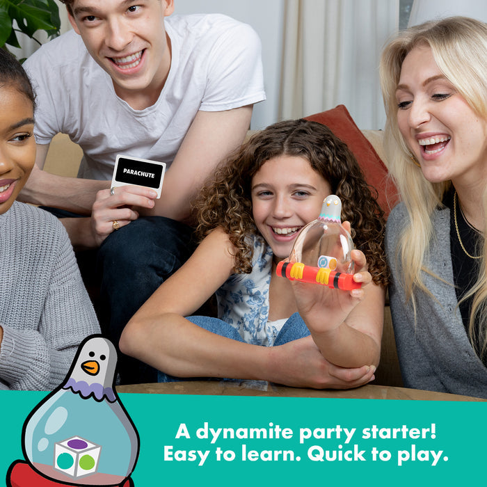 A family playing Exploding Pigeon; a quick, easy party game