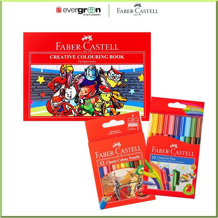 Faber Castell Bundle Classic Set 12 Pc Colouring Pencil + 10 Connector Pen + Colouring Book