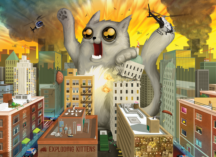 Feline of Unusual Size puzzle artwork: a giant cat rampaging through a city
