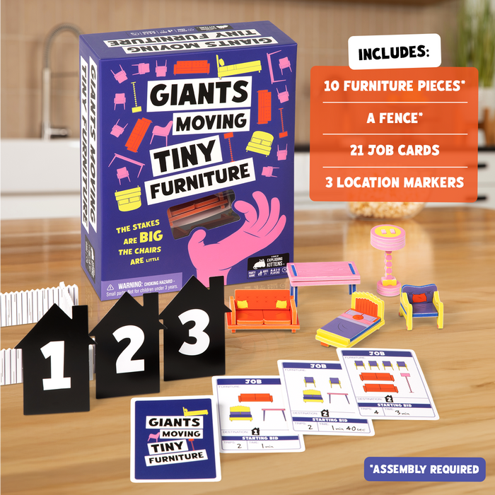 Giants Moving Tiny Furniture contents: tiny furniture, job cards and markers