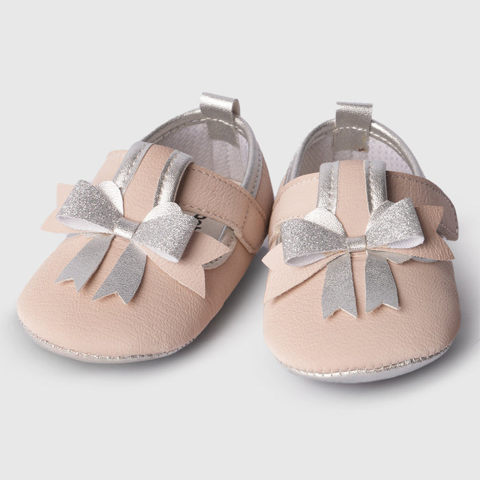 Girls Bow Detail Infant Cream Booties with Elegant Everyday Style