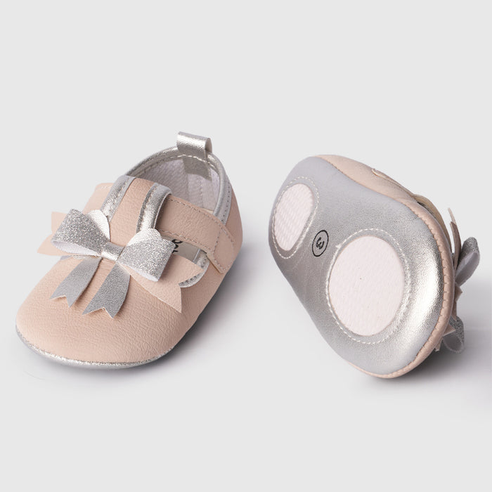 Girls Bow Detail Infant Cream Booties with Elegant Everyday Style