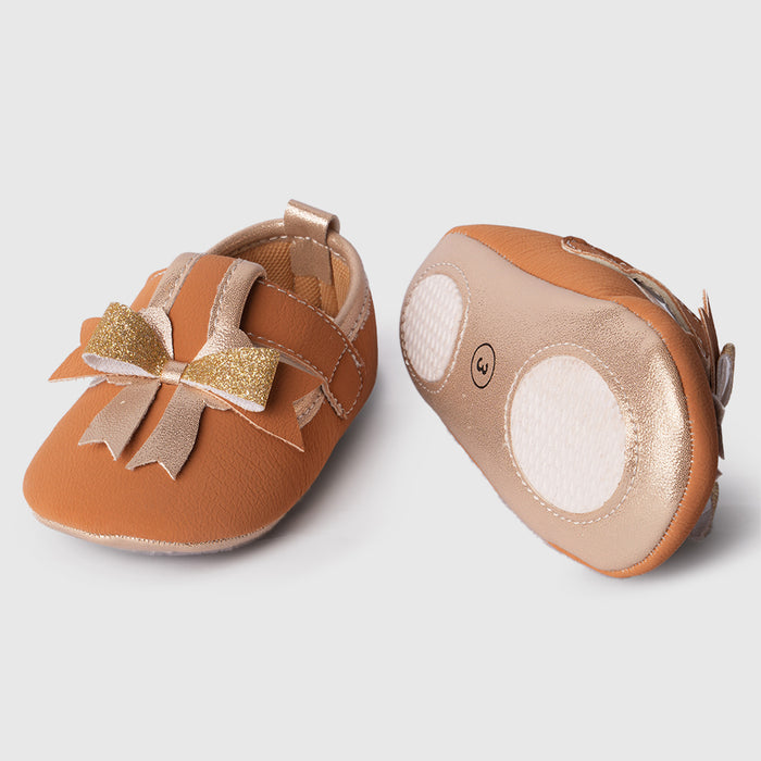 Girls Bow Detail Infant Tan Booties with Elegant Everyday Style