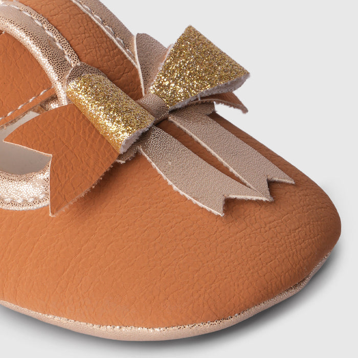 Girls Bow Detail Infant Tan Booties with Elegant Everyday Style