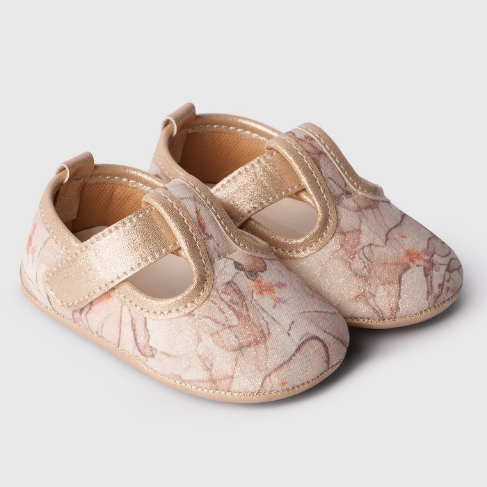 Girls Decorative Floral Golden Booties for Occasion Dressing