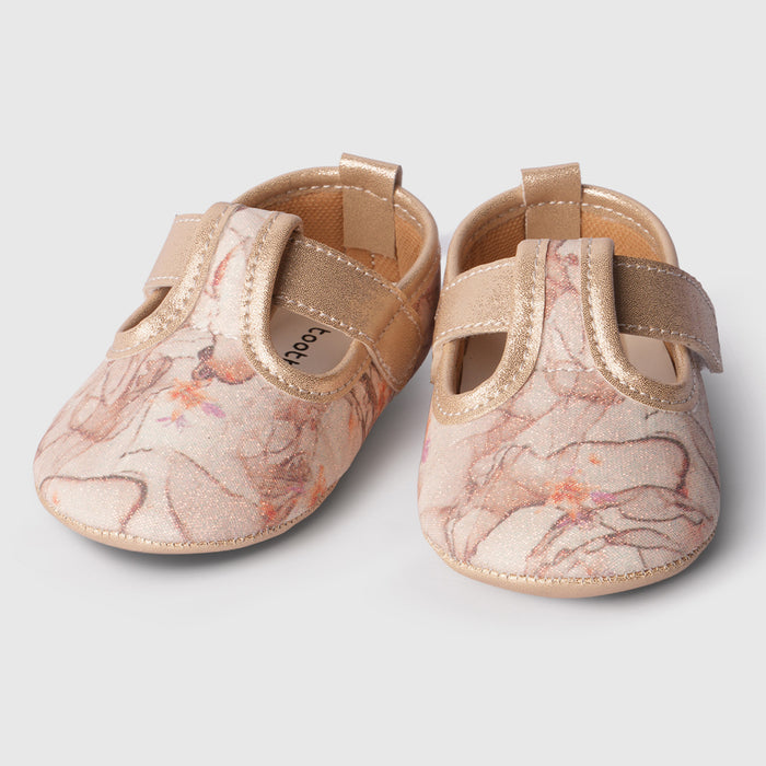 Girls Decorative Floral Golden Booties for Occasion Dressing