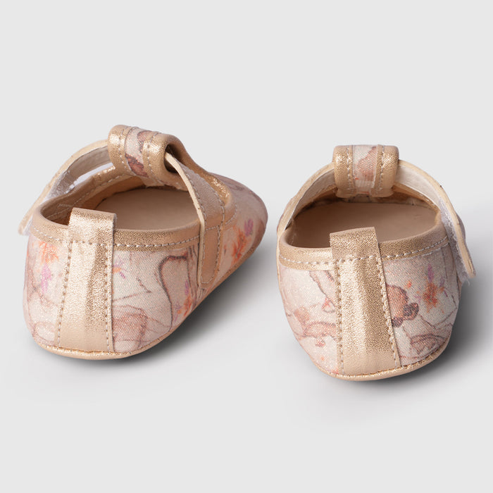Girls Decorative Floral Golden Booties for Occasion Dressing