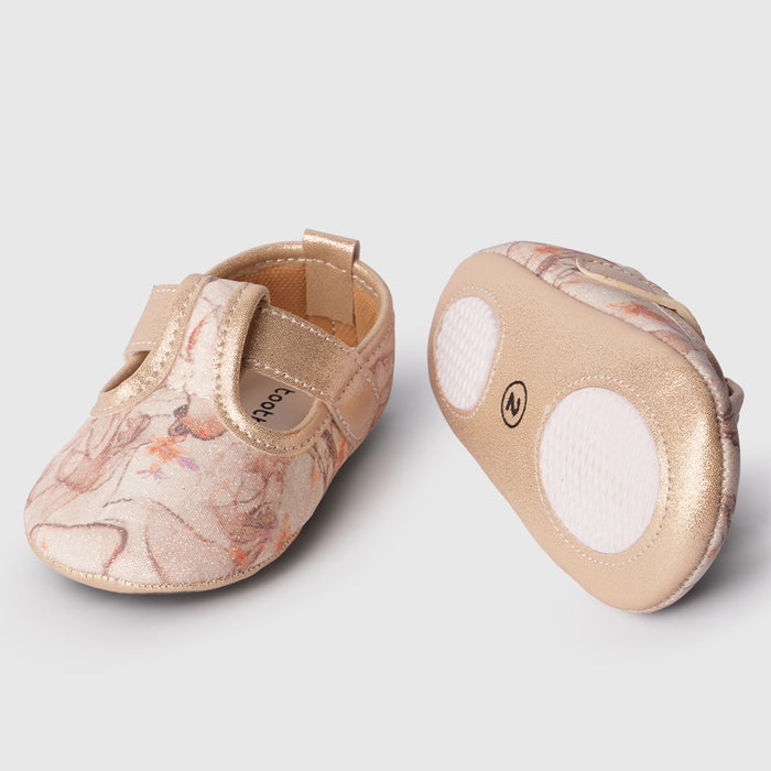 Girls Decorative Floral Golden Booties for Occasion Dressing