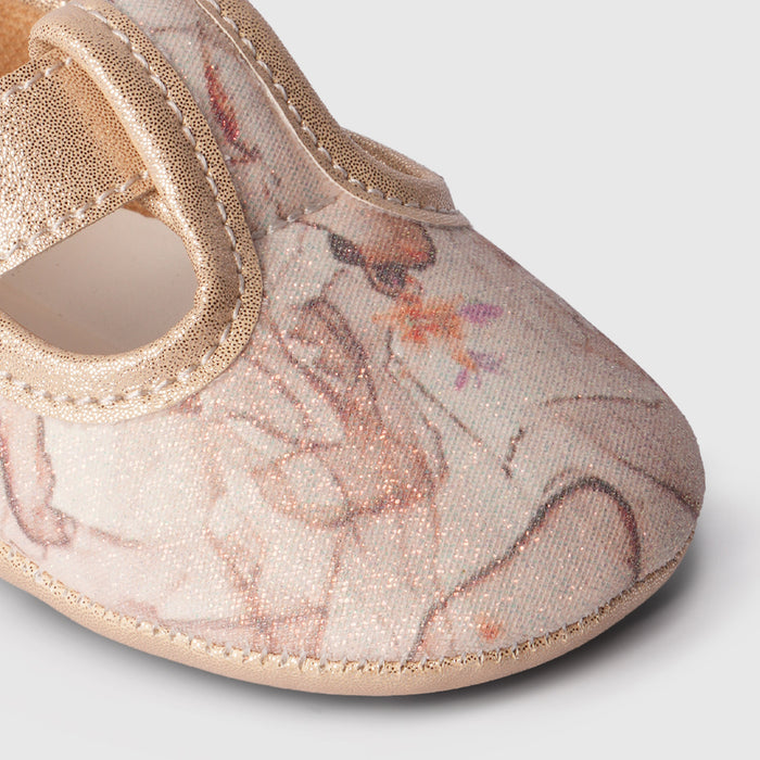 Girls Decorative Floral Golden Booties for Occasion Dressing