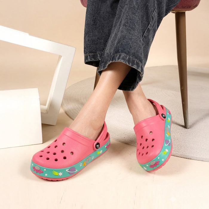 Girls Fuchsia EVA Clogs with Playful Printed Strap