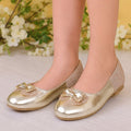 Girls Gold Bow Glitter Slip On Ballerinas