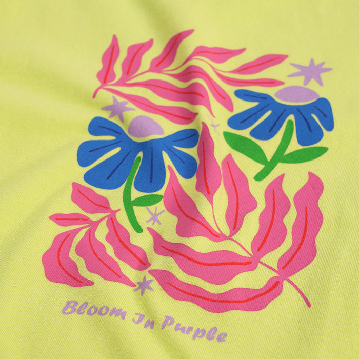 Girls Light Green Floral Graphic T-Shirt with Regular Fit