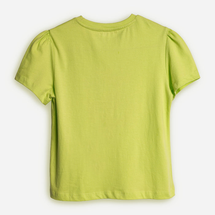 Girls Light Green Floral Graphic T-Shirt with Regular Fit