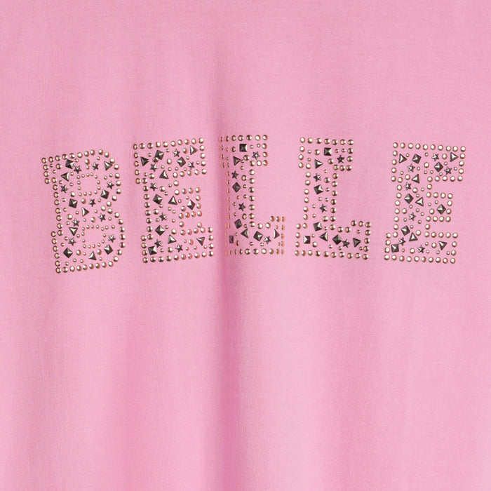 Girls Light Pink Studded Dream Typography T-Shirt with Short Puff Sleeves