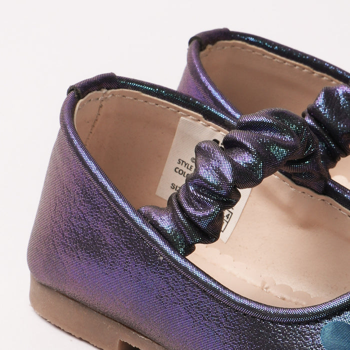 Girls Metallic Blue Floral Pearl Ballerinas