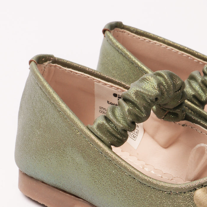 Girls Metallic Green Floral Pearl Ballerinas