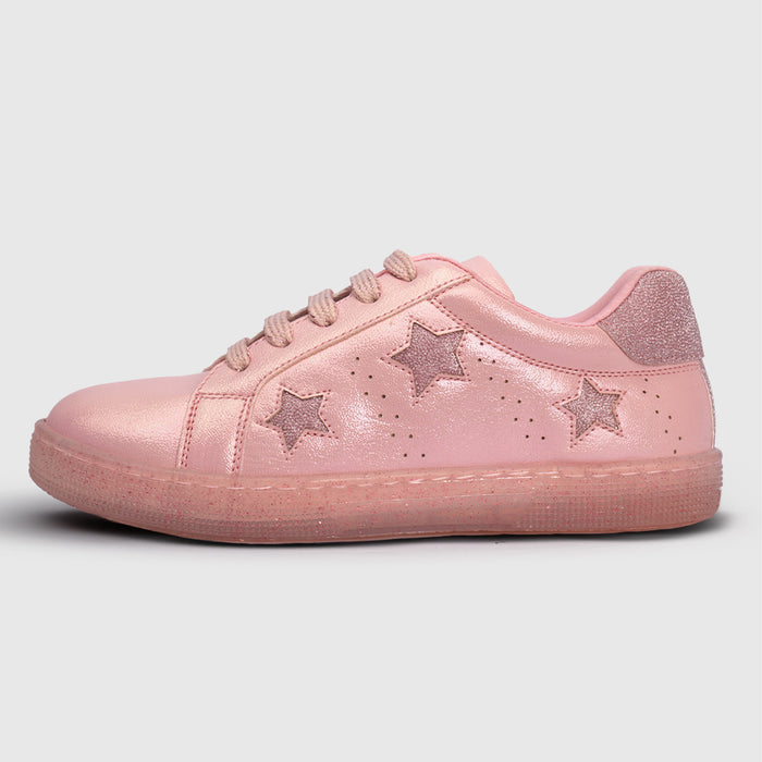 Girls Pink Casual Shoes with Shimmer Upper & Flexible Speckled Sole