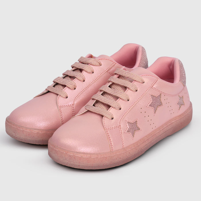 Girls Pink Casual Shoes with Shimmer Upper & Flexible Speckled Sole